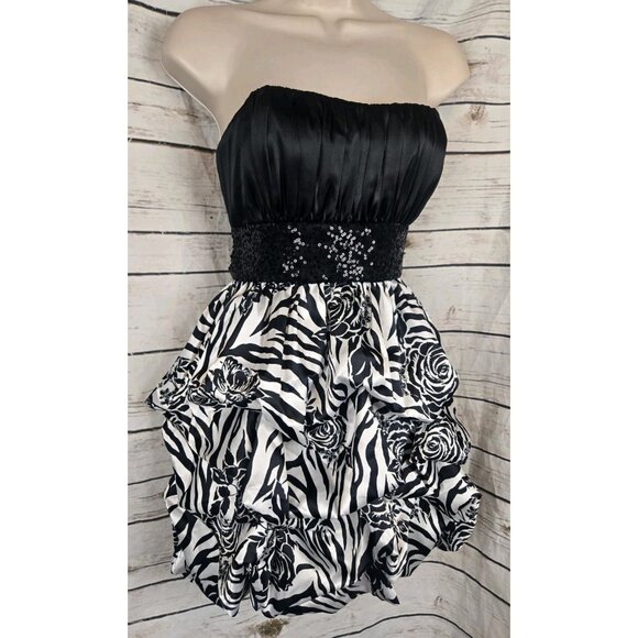 Vintage Blondie Nites Black White Bubble Dress 7 Y2K Strapless Prom 90's - Picture 2 of 5